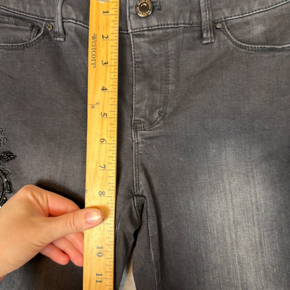 White House Black Market The Skinny Ankle Jeans Black Embellished Beaded Size 0 - Picture 5 of 12